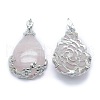 Natural Rose Quartz Pendants G-P393-B05-2