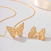 Butterfly Brass Micro Pave Clear Cubic Zirconia Stud Earrings & Pendant Necklaces Sets ZI6473-1