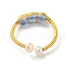 Natural Pearl & Aquamarine Beaded Open Cuff Ring RJEW-H220-40G-3