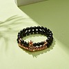 2Pcs 2 Style Synthetic Hematite & Black Stone & Natural Obsidian Stretch Bracelets Set with Cubic Zirconia Skull BJEW-JB08120-04-2