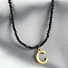 304 Stainless Steel Initial Pendant Black Glass Faceted Round Beaded Pendant Necklaces for Women FS-WGC61DE-03-1
