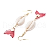 Natural Cowrie Shell Glass Dangle Earrings EJEW-JE06385-07-4