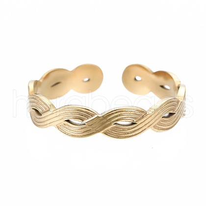 304 Stainless Steel Twist Wrap Open Cuff Ring for Women RJEW-T023-07G-1