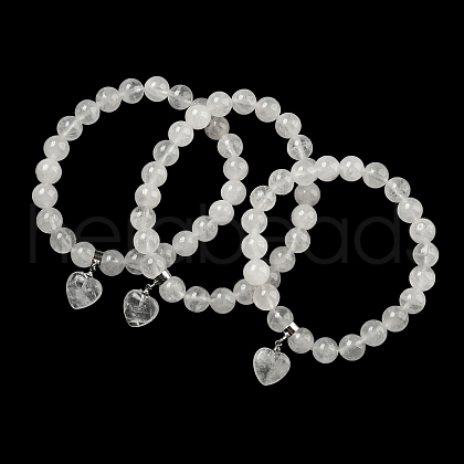 8.5mm Round Natural Quartz Crystal Rock Crystal Beaded Stretch Bracelets BJEW-C074-01N-1