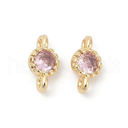 Brass Cubic Zirconia Flat Round Connector Charms KK-H204-02KCG-06-1