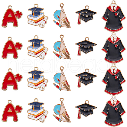 SUNNYCLUE 40Pcs 5 Styles Graduation Season Theme Alloy Enamel Pendants ENAM-SC0005-81-1