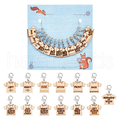 13Pcs 13 Style T-shirt Direction Guide Wood Pendant Locking Stitch Markers HJEW-AB00648-1