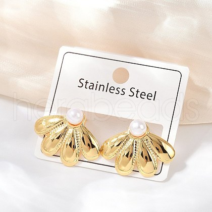 304 Stainless Steel ABS Plastic Pearl Stud Earrings STAS-D368-01D-G-1