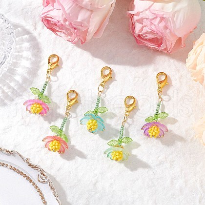 Handmade Glass Seed Beaded and Acylic Flower Pendant Decorations Sets HJEW-MZ00255-1