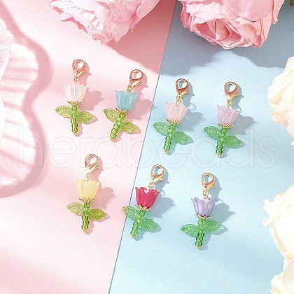 Flower Acrylic & Plastic Imitation Pearl Beads & Japanese Seed Beads Pendant Decorations HJEW-JM03232-02-1