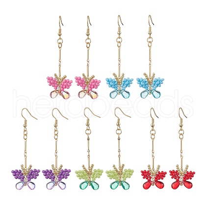 Handmade Glass Seed Beads Butterfly Dangle Earrings EJEW-MZ00445-1