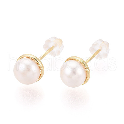 Brass Natural Pearl Stud Earrings PEAR-N020-08F-1