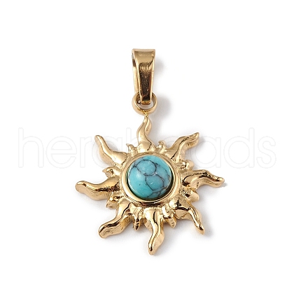 Ion Plating(IP) 304 Stainless Steel with Synthetic Turquoise Sun Charms STAS-G307-04G-1