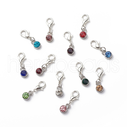 Alloy Rhinestones Birthstone Pendant Decorations HJEW-JM00743-1