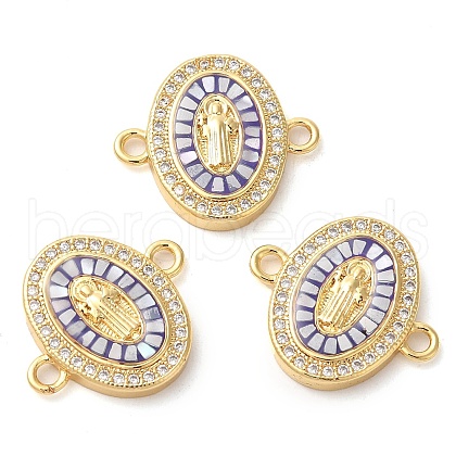 Rack Plating Brass Micro Pave Clear Cubic Zirconia Oval with Virgin Mary Links Connector Charms KK-K385-084G-1