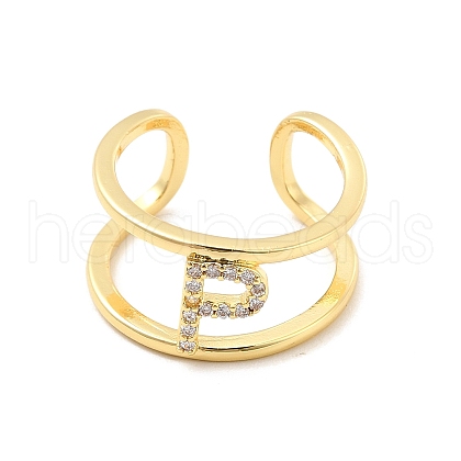 Clear Cubic Zirconia Initial Letter Open Cuff Ring RJEW-A012-01G-P-1