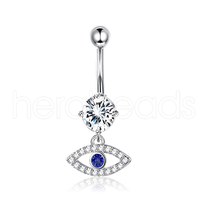 Evil Eye Drop Belly Button Rings for Women AJEW-C010-01P-1