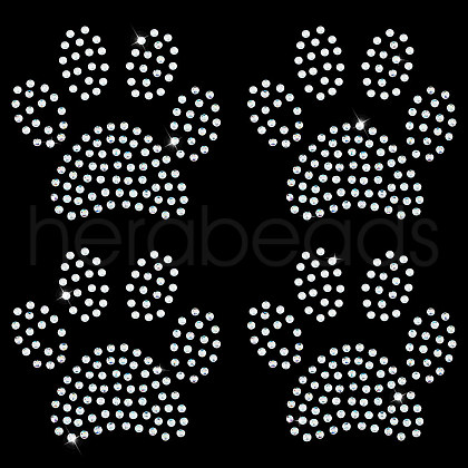 Paw Print Hotfix Glass Rhinestone DIY-WH0453-71B-01-1