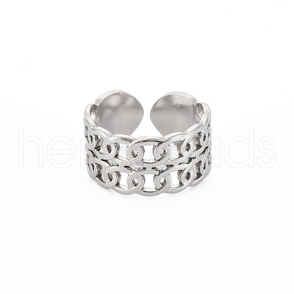 Non-Tarnish 304 Stainless Steel Curb Chain Open Cuff Ring for Women RJEW-S405-162P-1