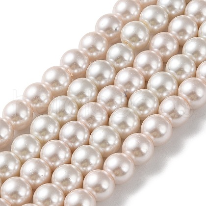 (Defective Closeout Sale: Fading) Baking Painted Pearlized Glass Pearl Round Bead Strands HY-XCP0001-12-1