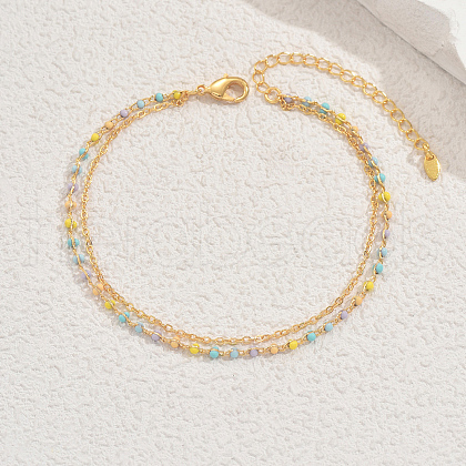 Brass & Colorful Plastic Beaded Double Layer Anklets for Women's Beach Party Gathering DX4232-1
