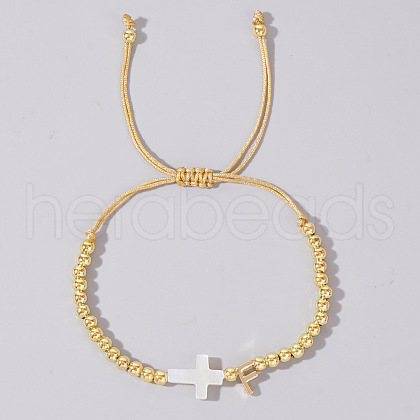 Brass Round Bead Braided Bead Bracelets VB3830-6-1