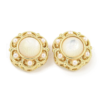 Brass & ABS Imitation Pearl & Shell Flower Multi-Strand Links KK-Q820-35G-1