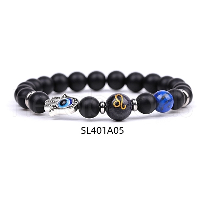 Natural Black Agate & Lapis Lazuli Stretch Bracelets PW-WG62314-03-1
