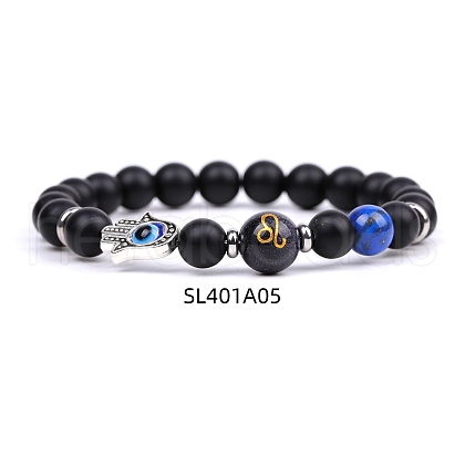 Natural Dyed & Heated Black Agate & Lapis Lazuli Stretch Bracelets PW-WG62314-03-1