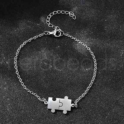 201 Stainless Steel Pulsera Puzzle Link Bracelets BJEW-B128-03P-1