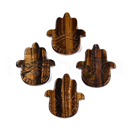 Natural Tiger Eye Hamsa Hand with Eye Figurines DJEW-N003-04D-1