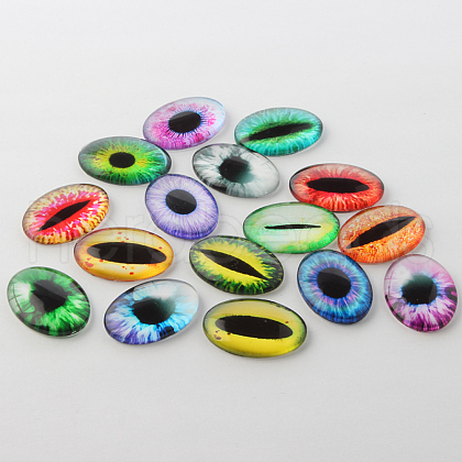 Dragon Eye Theme Ornaments Glass Oval Flatback Cabochons GGLA-A003-18x25-WW-1