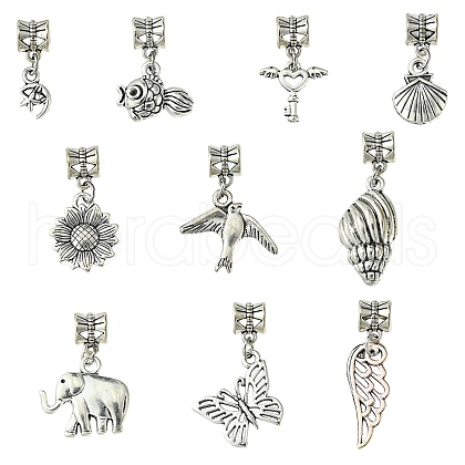 10Pcs 10 Styles Tibetan Style Alloy European Dangle Charms PALLOY-FZ00005-1
