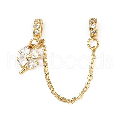 Brass Pave Clear Cubic Zirconia European Safety Chains with Charms KK-L236-15C-G-1