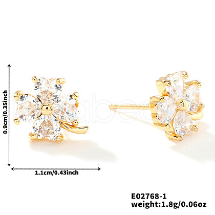 Chic Four-leaf Clover Stud Earrings with Colorful Sparkling Design HV7814-2-1