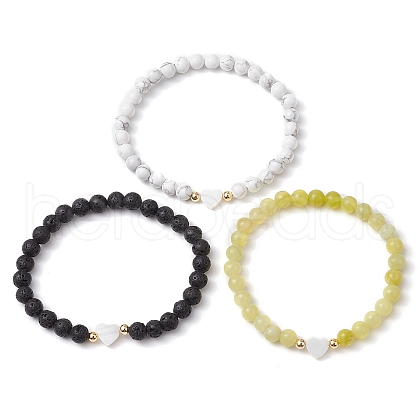 3Pcs 3 Styles Natural Gemstone & Howlite Beads Stretch Bracelets Sets BJEW-JB11007-1