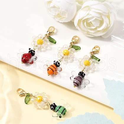Handmade Lampwork Bees Pendant Decorations HJEW-TA00348-1