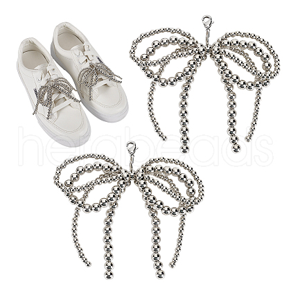 1 Pair Bowknot Plastic Imitation Pearl Shoe Charms DIY-FG0006-79-1