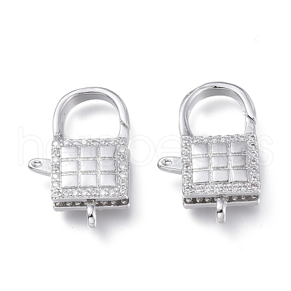 Brass Micro Pave Clear Cubic Zirconia Lobster Claw Clasps ZIRC-Q024-21P-1