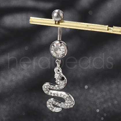 Alloy Rhinestone Snake Curved Barbell Belly Rings AJEW-R007-03P-01-1