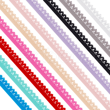 BENECREAT 30 Yards 10 Colors Polyester Elastic Flower Lace Ribbons OCOR-BC0006-76-1