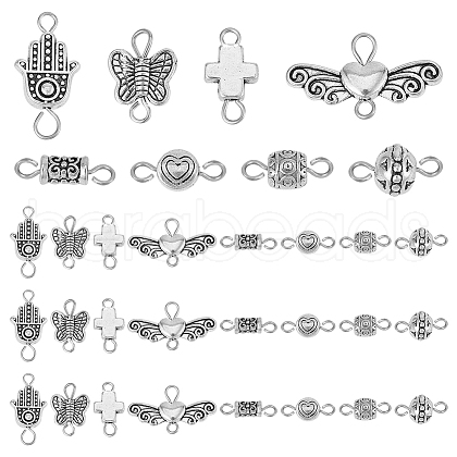   160Pcs 8 Styles Tibetan Style Alloy Connector Charms FIND-PH0008-10-1
