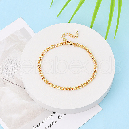 Brass Curb Chain Bracelets for Women BJEW-N032-08A-G-1