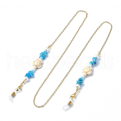 Synthetic Turquoise Tortoise & Glass Seed Beaded Eyeglasses Chains AJEW-EH00394-02-1