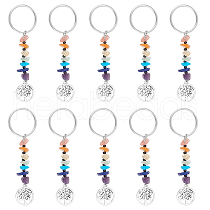 Unicraftale 16Pcs 7 Chakra Natural & Synthetic Gemstone Chips Keychains KEYC-UN0001-17-1