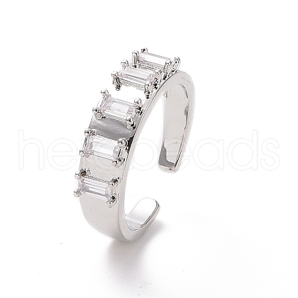 Clear Cubic Zirconia Rectangle Open Cuff Ring RJEW-H127-01P-1