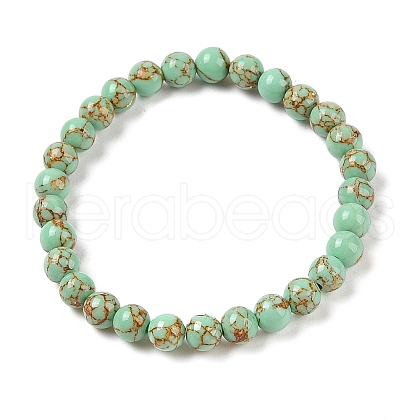 Synthetic Turquoise(Dyed) Round Beaded Stretch Bracelets G-U005-01A-07-1