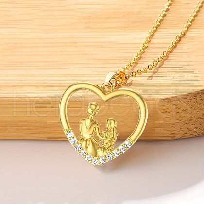 Mother's Day Heart with Mother & Daughter Zinc Alloy Crystal Rhinestone Pendant Necklaces for Women FS-WG450A1-01-1
