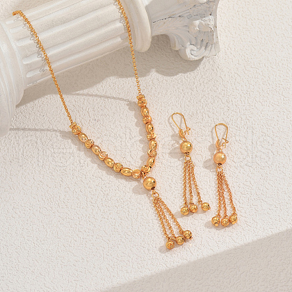 Alloy Round Beaded Tassel Earrings & Necklaces Sets for Women WI1875-1