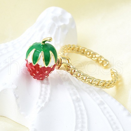 Brass Enamel Open Cuff Rings for Women RJEW-F179-08G-02-1